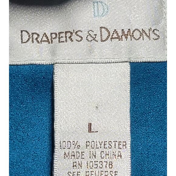 Draper's & Damon's Blue Teal Suede Button Up Blazer Large Band Collar Soft - Picture 4 of 8